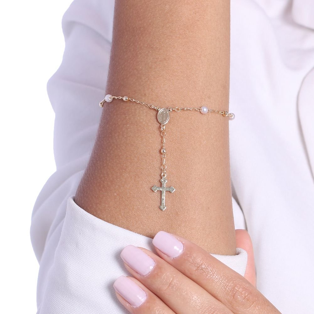 Pst-2771-Fo Pulseira Terço De Bolinhas + Pérolas Nossa Senhoras Das Graças