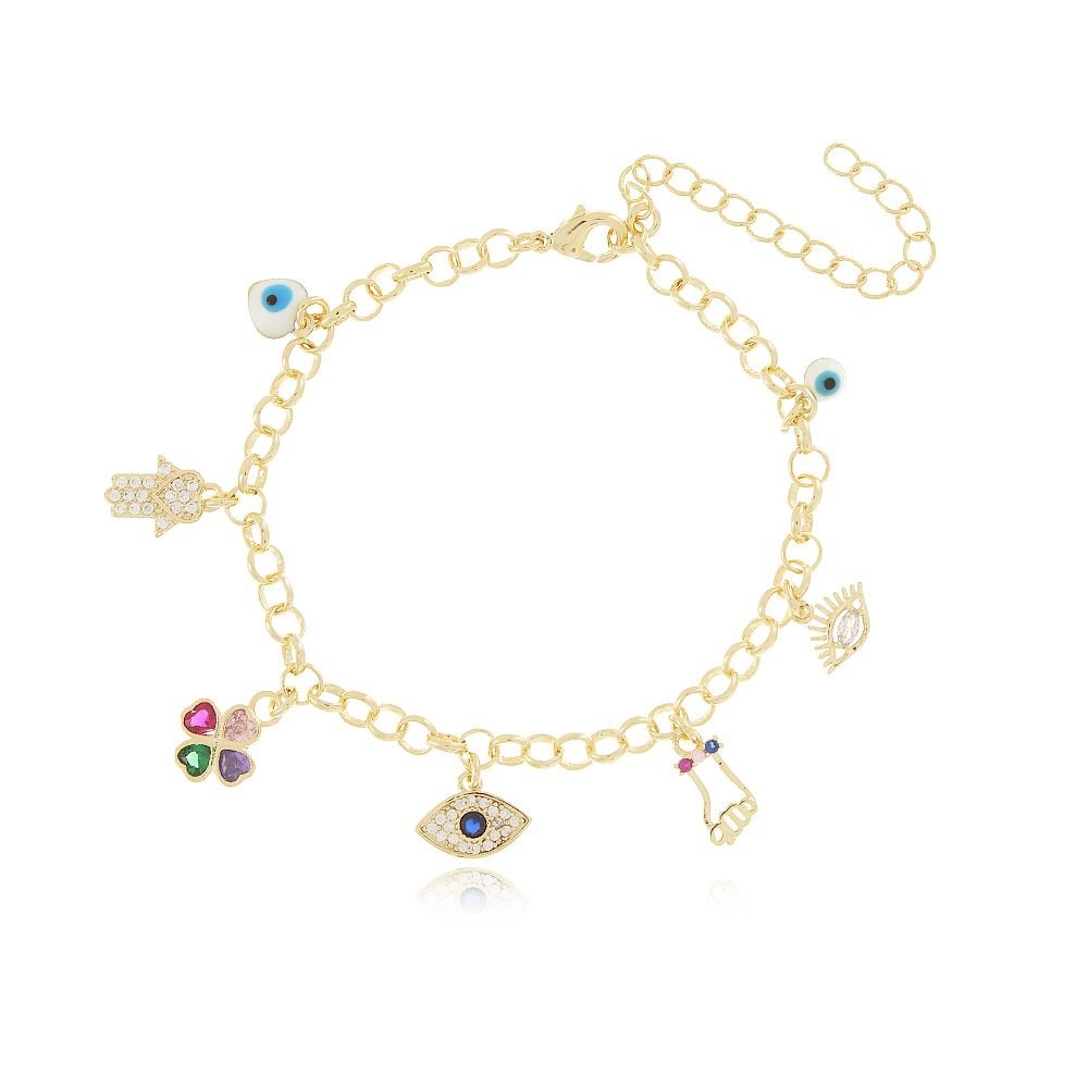 Pst-2776-Fo Pulseira Patuás Cravejados Zircônias Coloridas