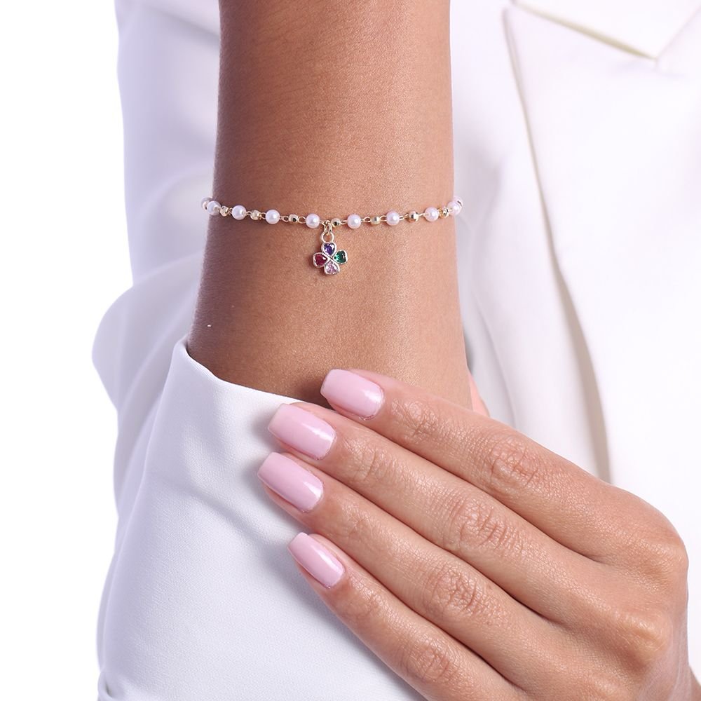 Pst-2778-Fo Pulseira Tervo De Quatro Folhas, Bolinhas E Pérolas