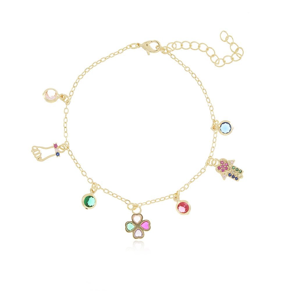 Pst-2780-Fo Pulseira Patuás E Zircônias Coloridas
