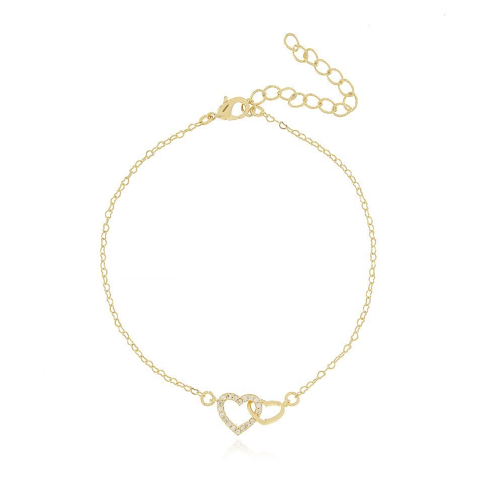 Pst-2781-Fo Pulseira Com Dois Corações Entrelaçados