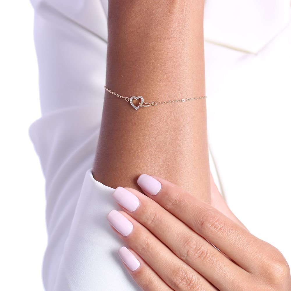 Pst-2781-Fo Pulseira Com Dois Corações Entrelaçados