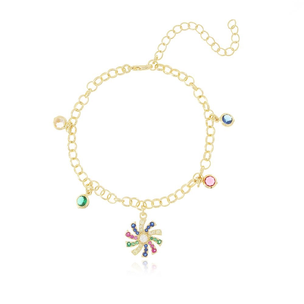 Pst-2783-Fo Pulseira Com Pingente De Cata-Vento E Zircônias Coloridas