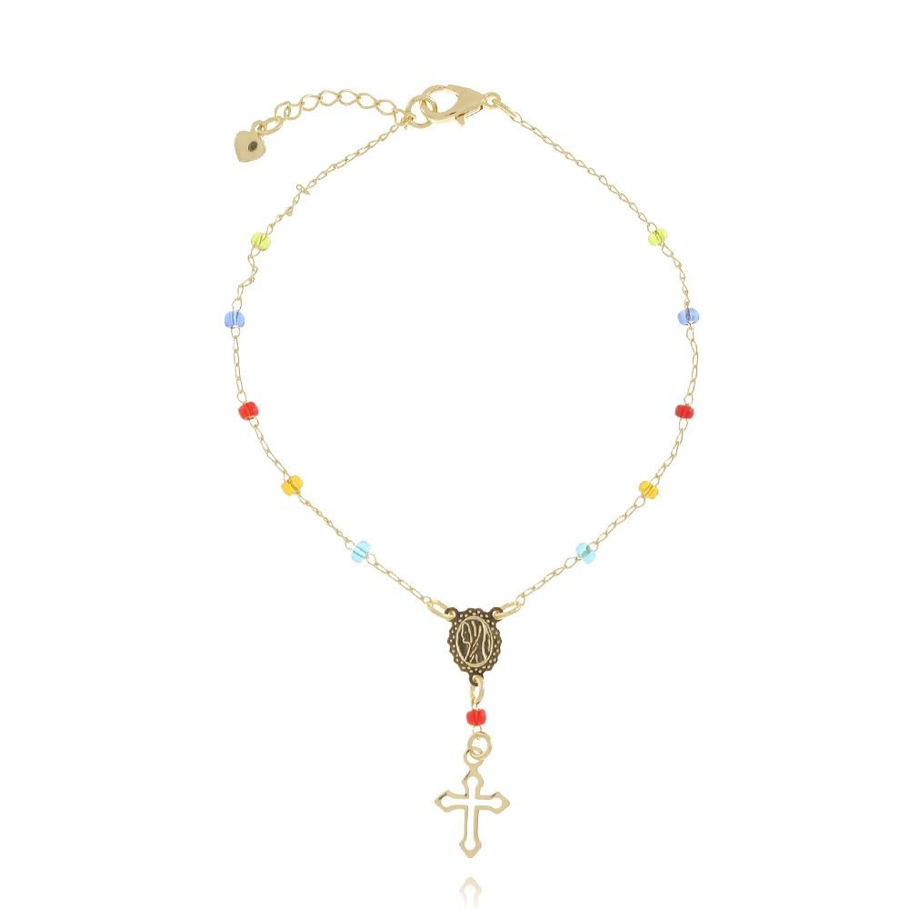 Pst-2792-Fo Pulseira De Terço Religioso Com Pedrinhas Coloridas