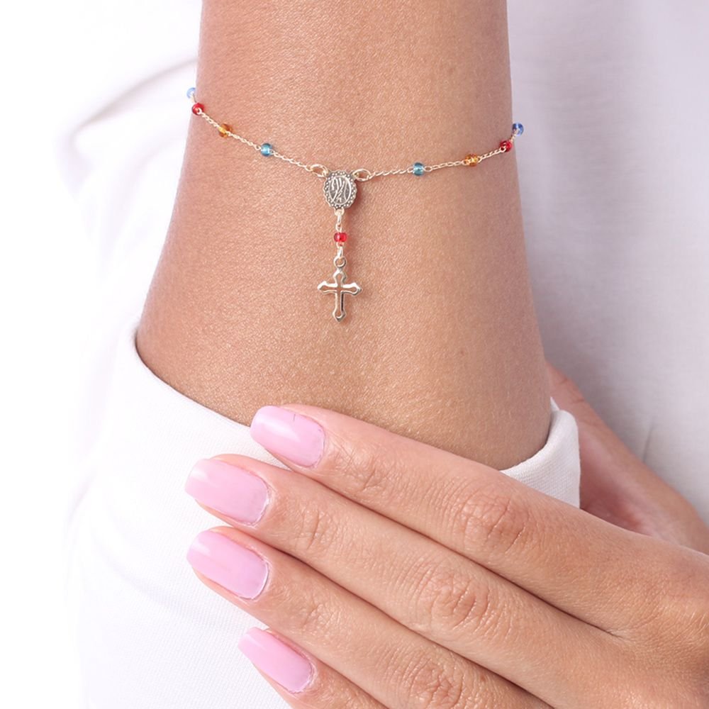 Pst-2792-Fo Pulseira De Terço Religioso Com Pedrinhas Coloridas