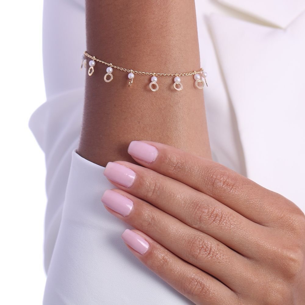 Pst-2808-Fo Pulseira Mini Pérolas E Círculos Vazados