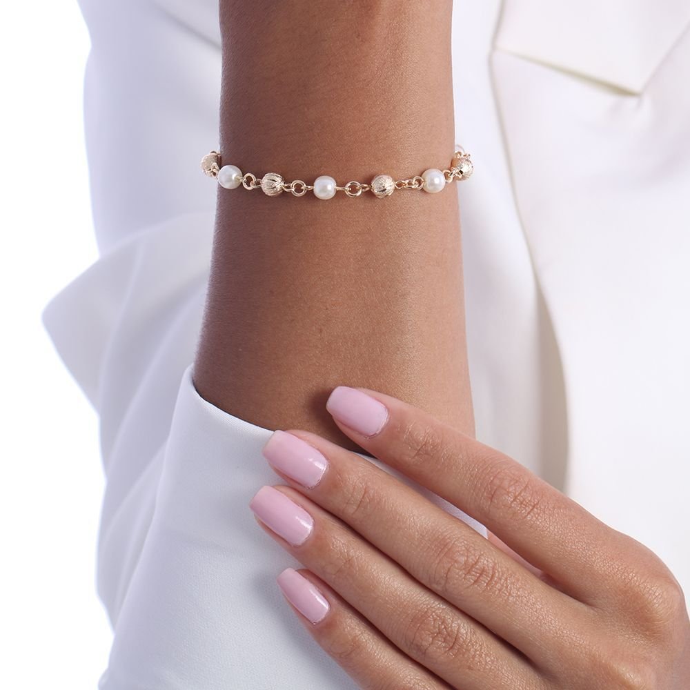 Pst-2809-Fo Pulseira Pérolas E Bolinhas Detalhadas