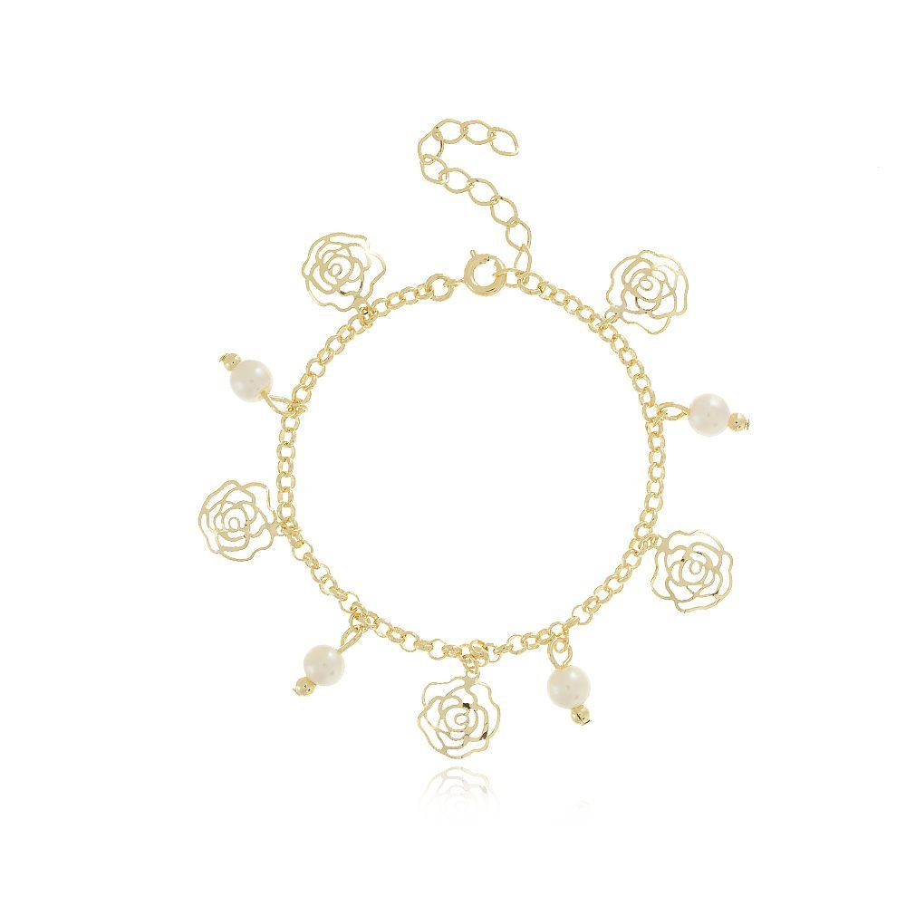 Pst-2812-Fo Pulseira Florzinhas E Pérolas