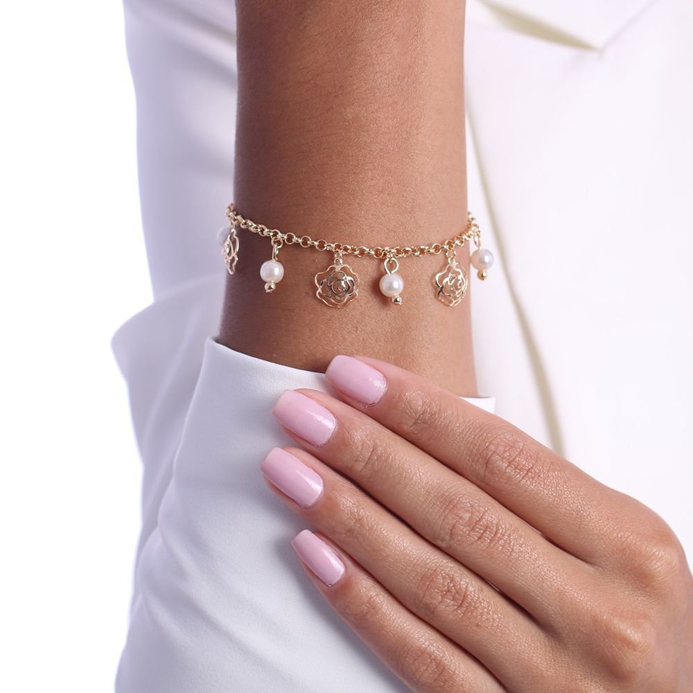 Pst-2812-Fo Pulseira Florzinhas E Pérolas