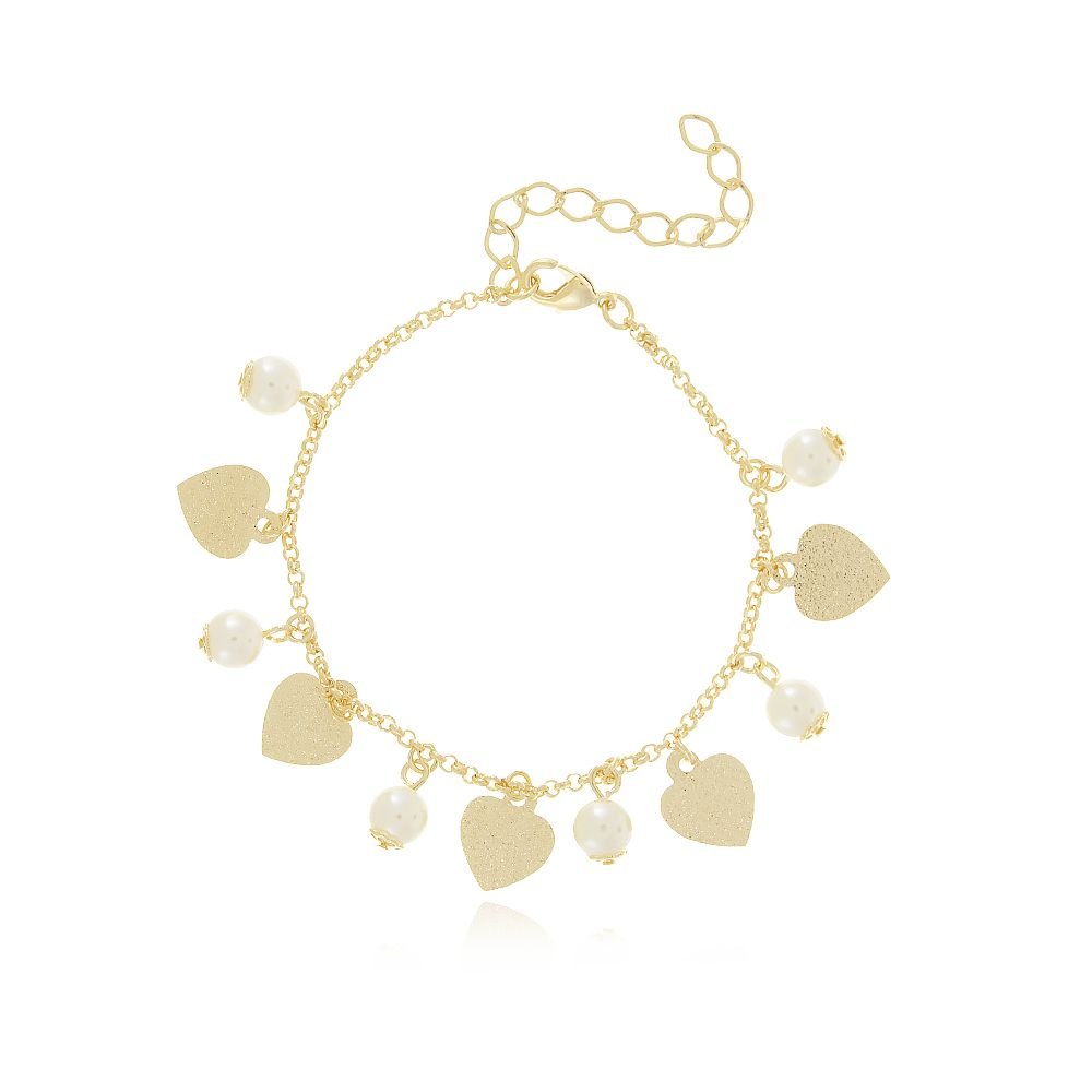 Pst-2813-Fo Pulseira Corações E Pérolas
