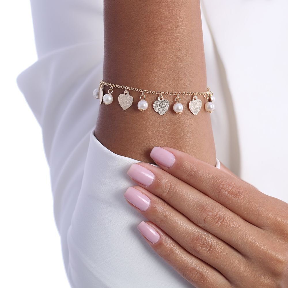 Pst-2813-Fo Pulseira Corações E Pérolas