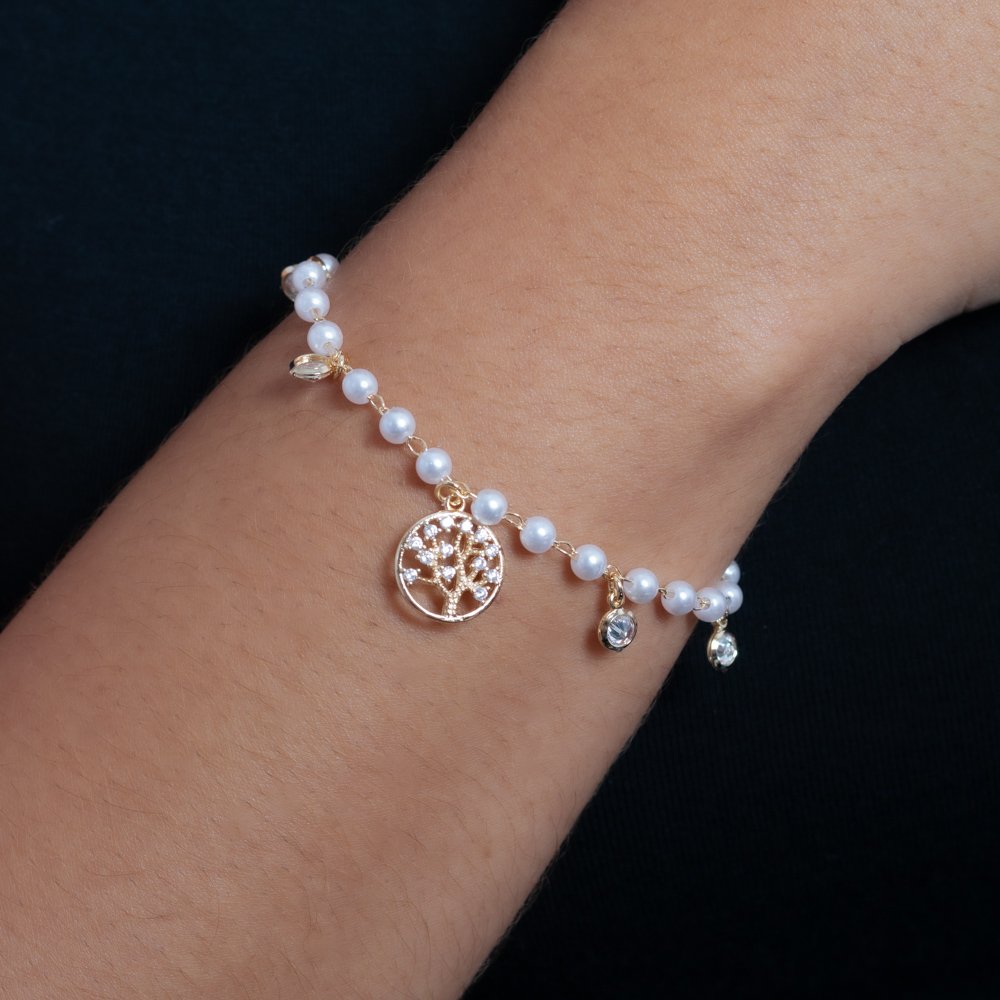 Pst-2829-Fo Pulseira De Árvore Cravejada E Pérolas