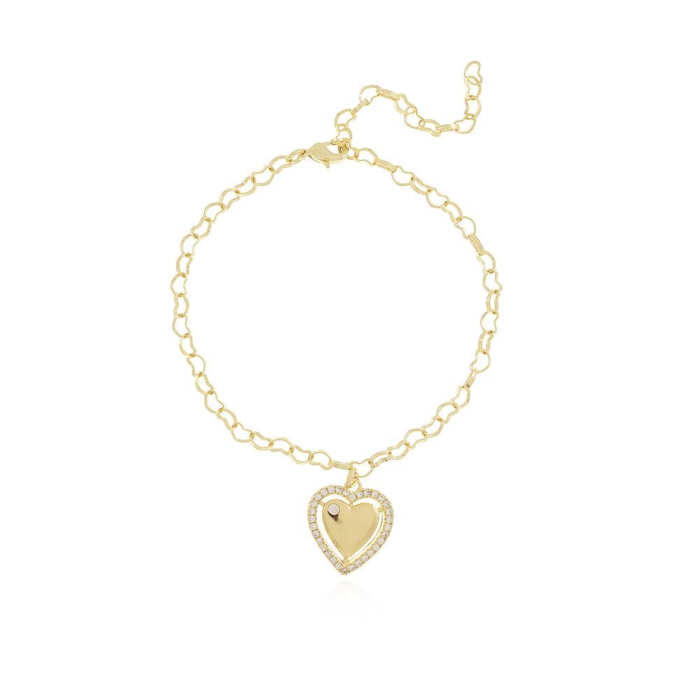 Pst-2832-Fo Pulseira De Coração Cravejado Cristal