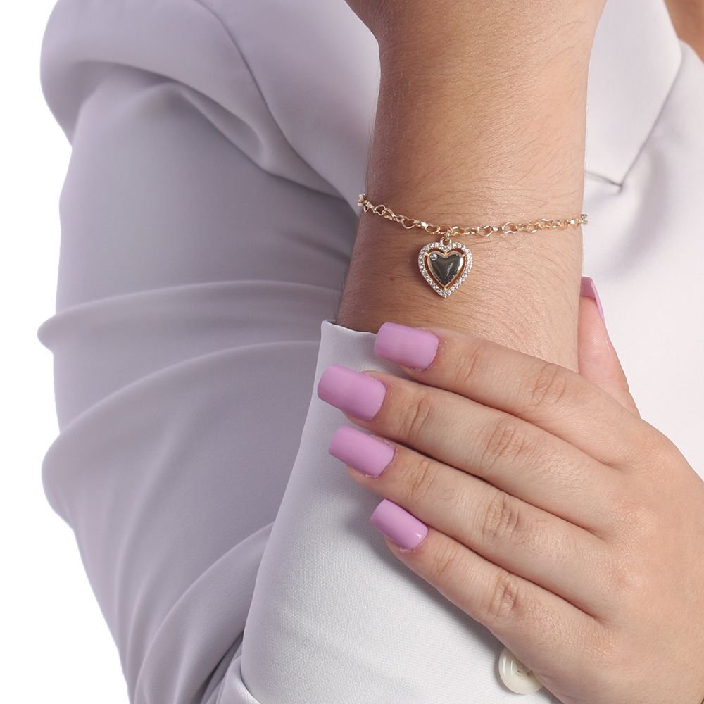 Pst-2832-Fo Pulseira De Coração Cravejado Cristal
