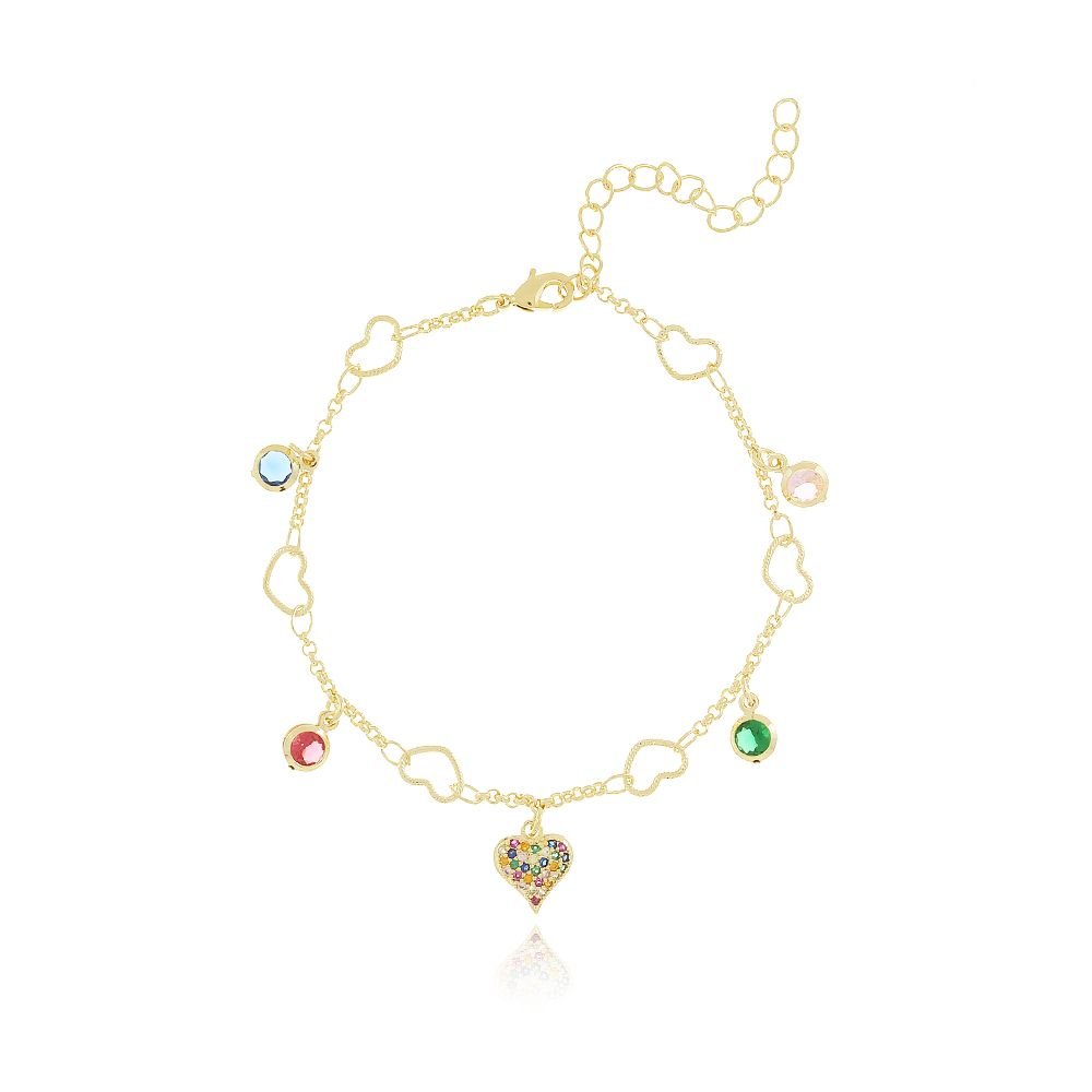Pst-2833-Fo Pulseira De Coração E Zircônias Coloridas
