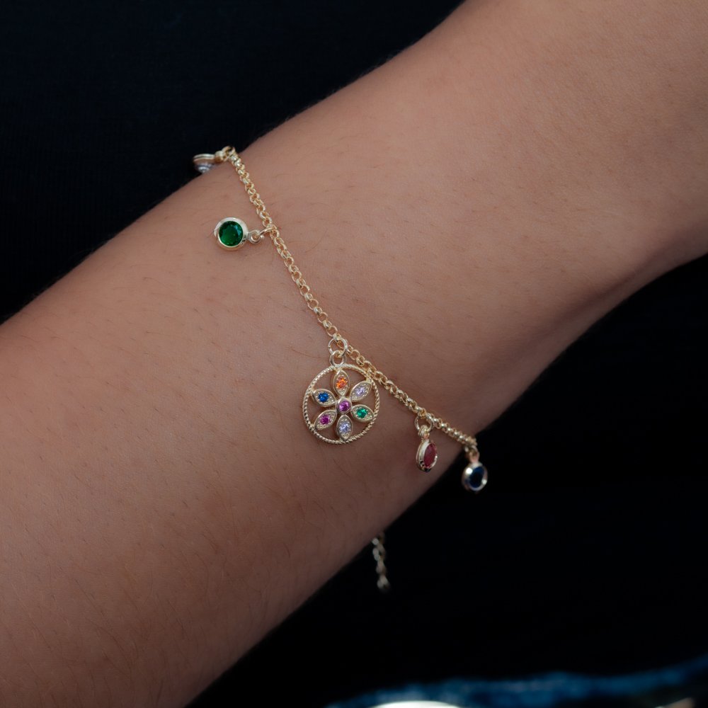 Pst-2835-Fo Pulseira De Flor Com Zircônias Coloridas