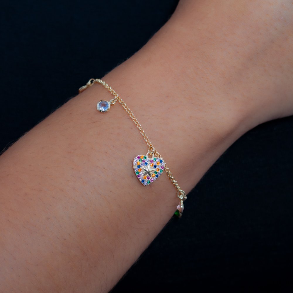 Pst-2837-Fo Pulseira De Coração Cravejado Colorido