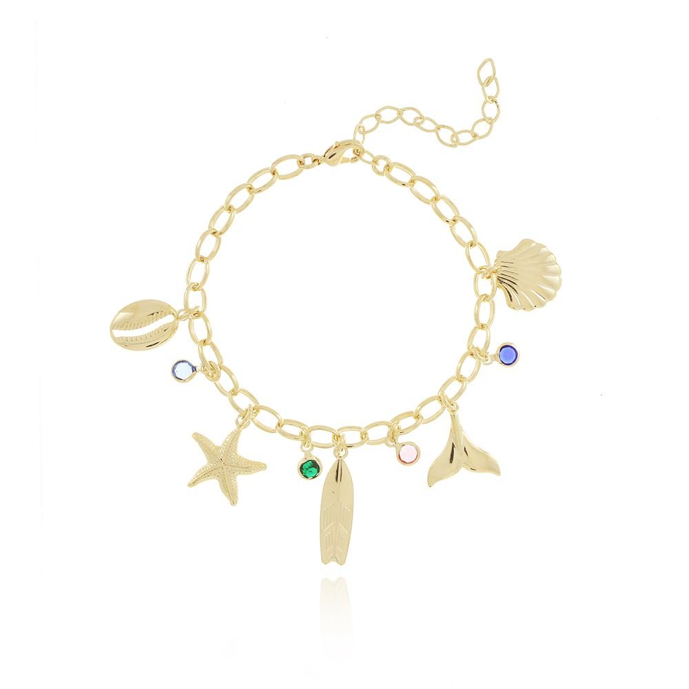 Pst-2882-Fo Pulseira Com Pingentes Marinhos E Zircônias Coloridas