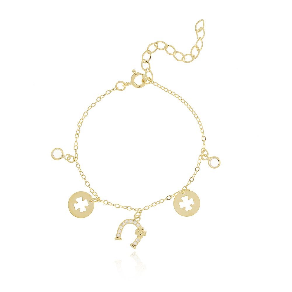 Pst-2890-Fo Pulseira De Ferradura E Trevo Com Zircônias