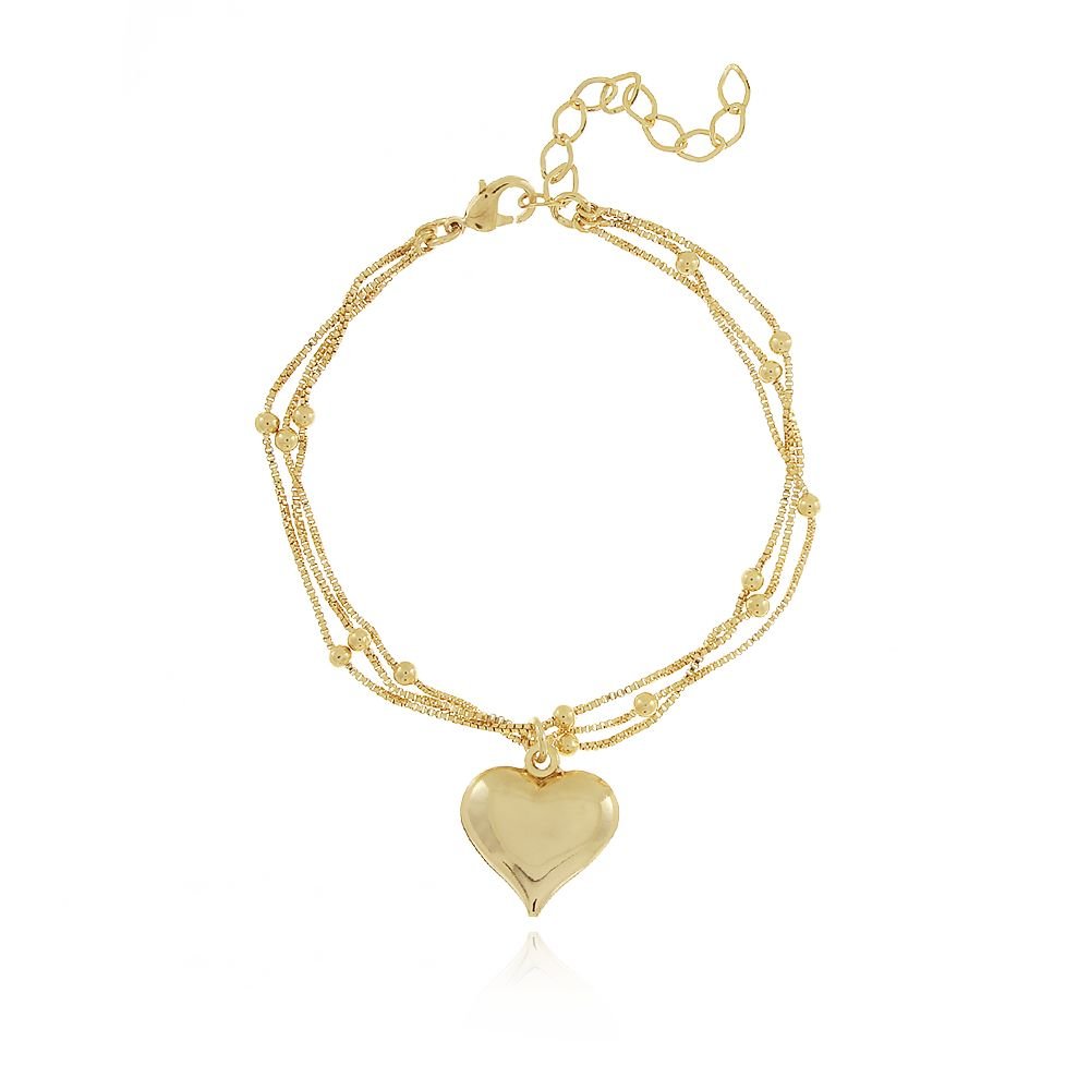 Pst-2894-Fo Pulseira De Coração Com Fio Triplo E Bolinhas