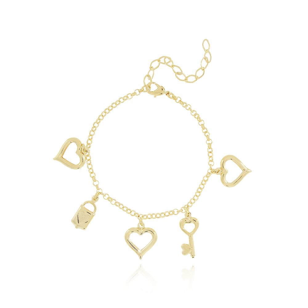 Pst-2895-Fo Pulseira De Corações Chave E Cadeado