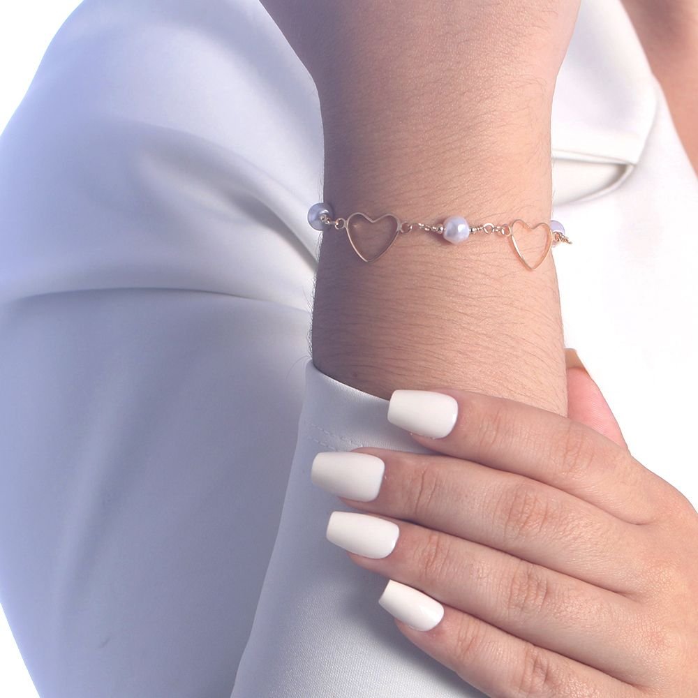 Pst-2897-Fo Pulseira De Corações E Pérolas