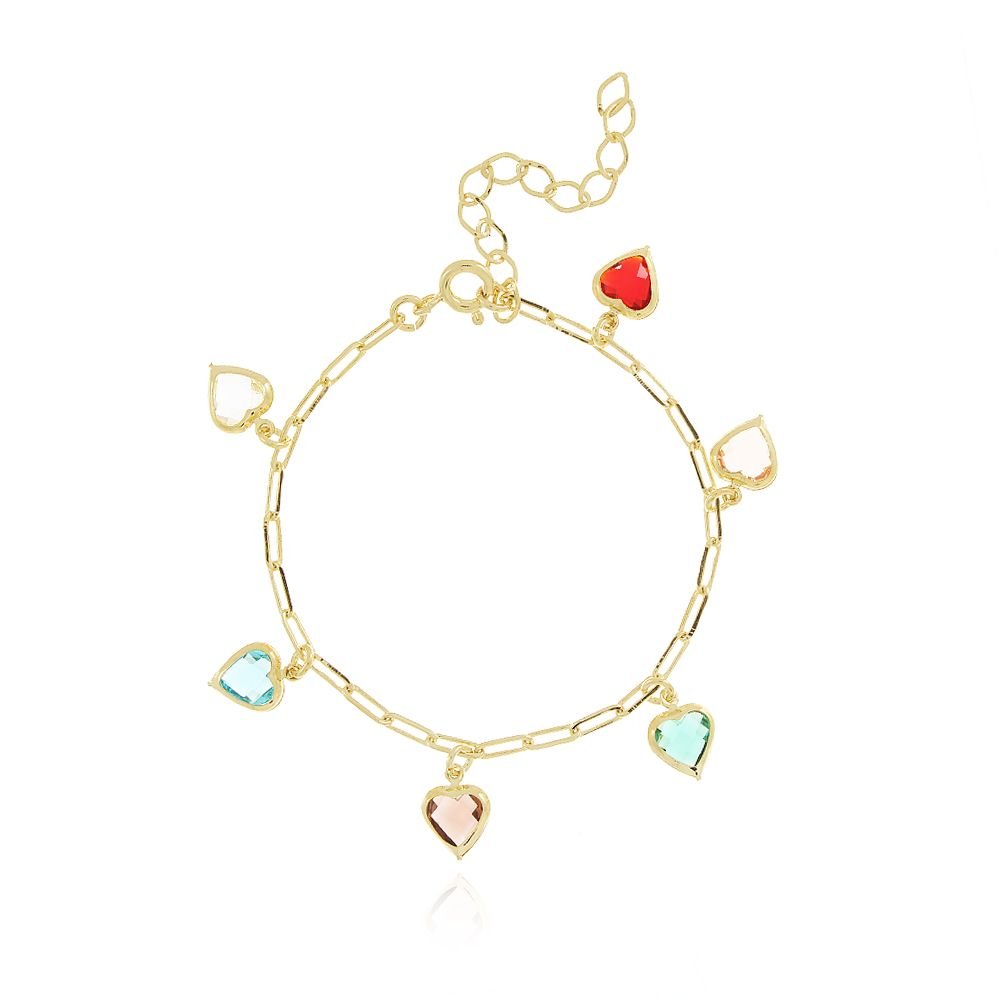 Pst-2901-Fo Pulseira Com Corações De Zircônias Coloridas