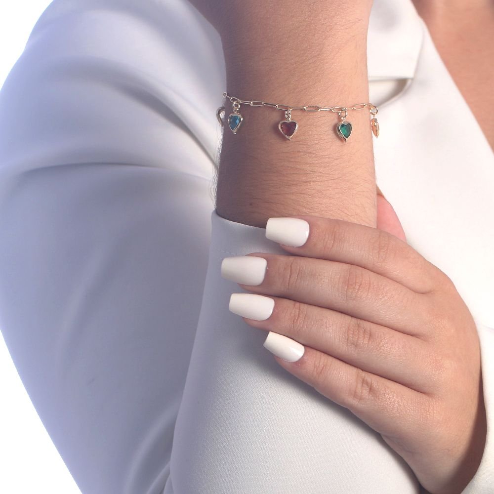 Pst-2901-Fo Pulseira Com Corações De Zircônias Coloridas