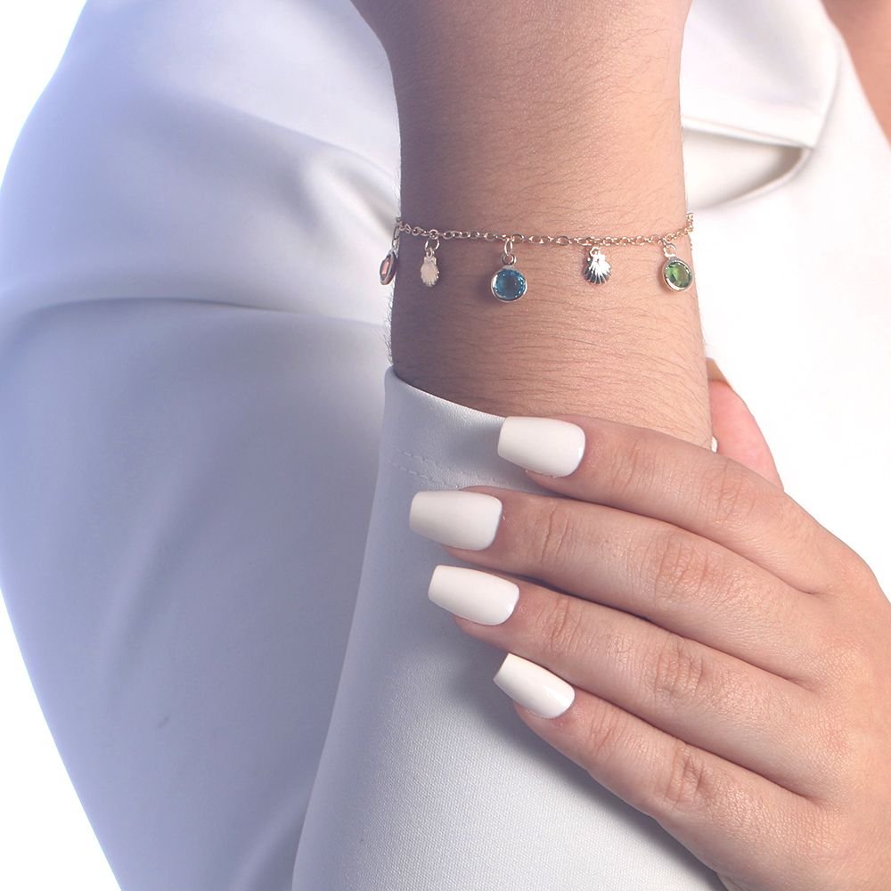 Pst-2902-Fo Pulseira De Conchas E Zircônias Coloridas