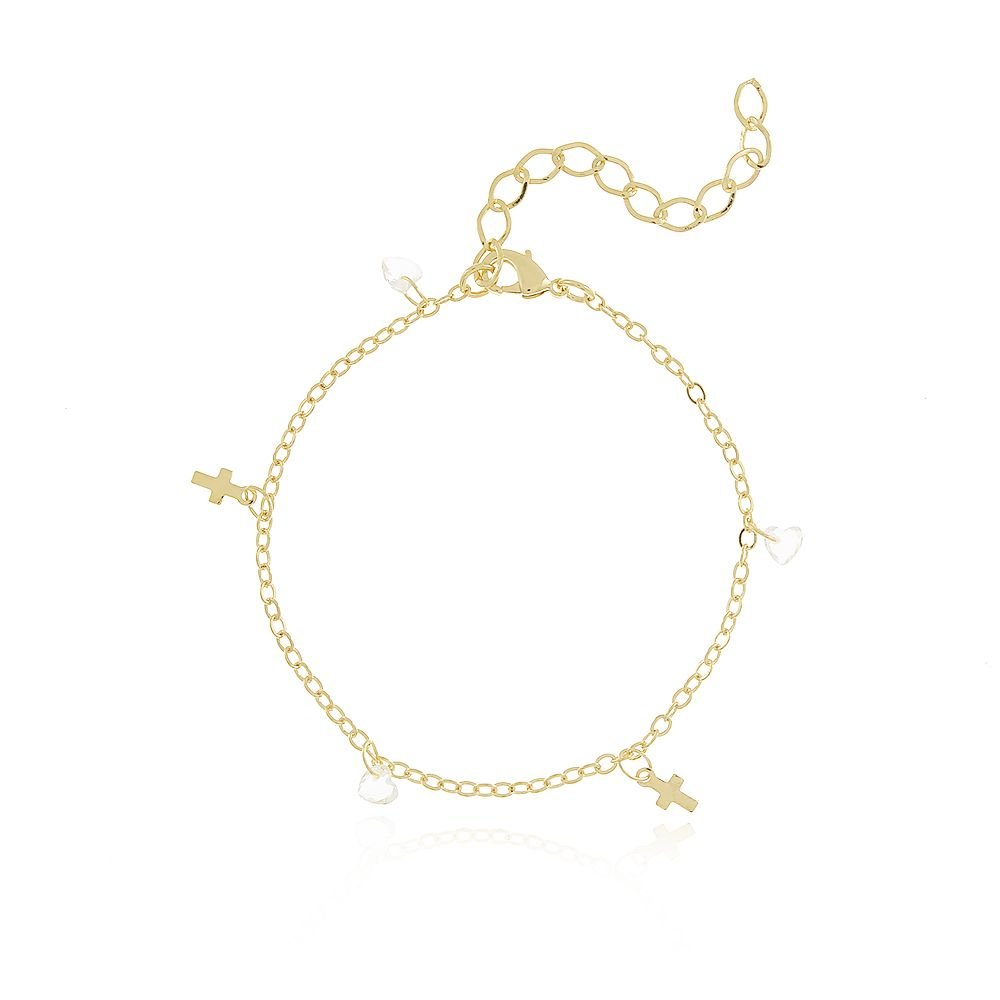 Pst-2905-Fo Pulseira De Cruz E Pedras De Coração