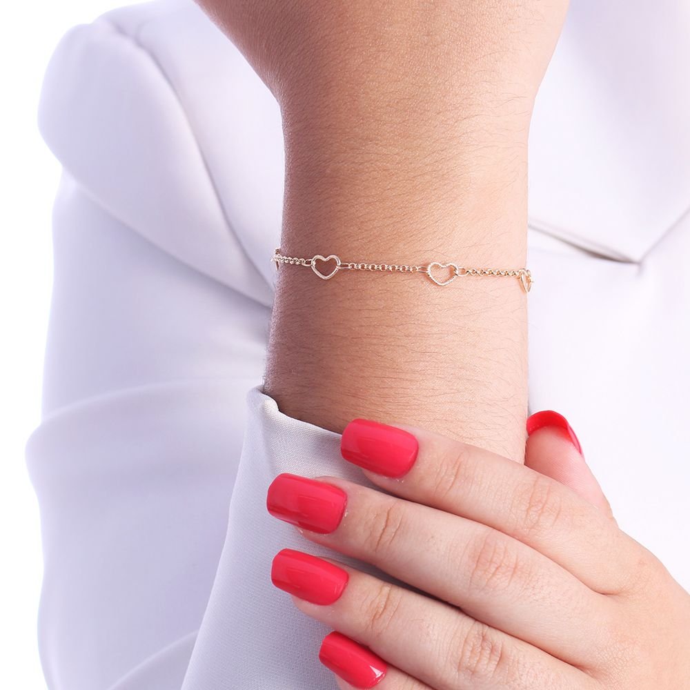 Pst-2929-Fo Pulseira De Corações Vazados