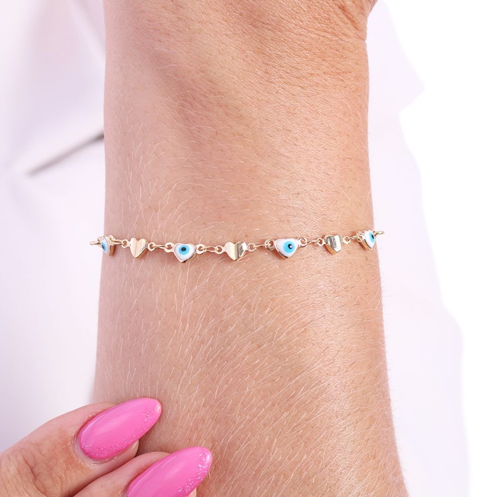 Pst-2940-Fo Pulseira De Olhos Gregos E Corações