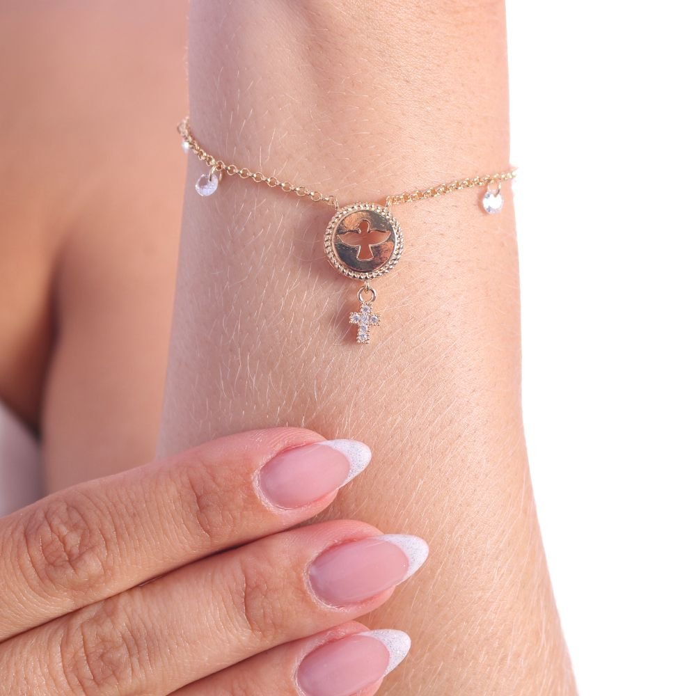 Pst-2948-Fo Pulseira De Pedra De Espírito Santo E Cruz Cravejada Cristal