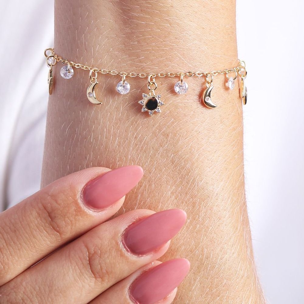 Pst-2949-Fo Pulseira De Sol Luas E Raios Com Zircônias