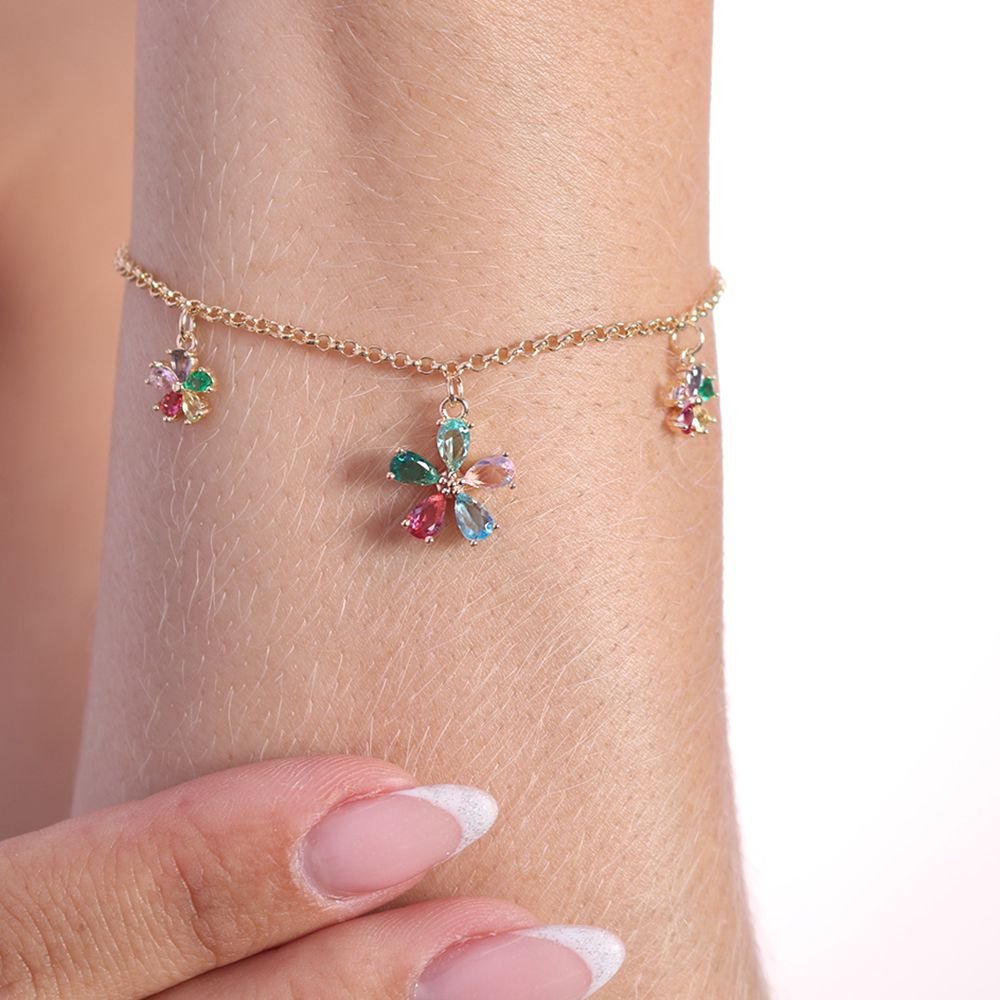 Pst-2950-Fo Pulseira Com Flores De Zircônia Colorida