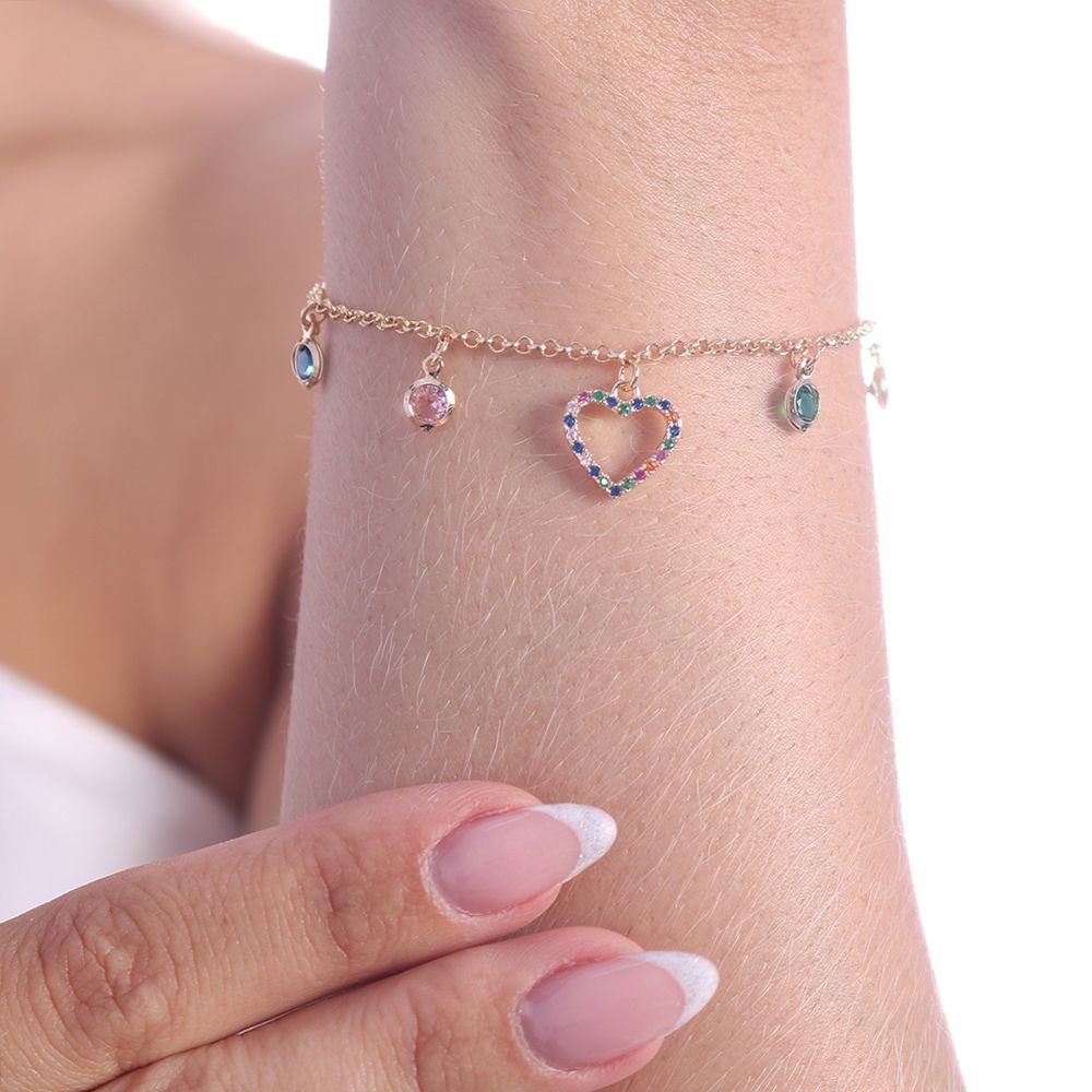 Pst-2954-Fo Pulseira De Coração Cravejada Colorida