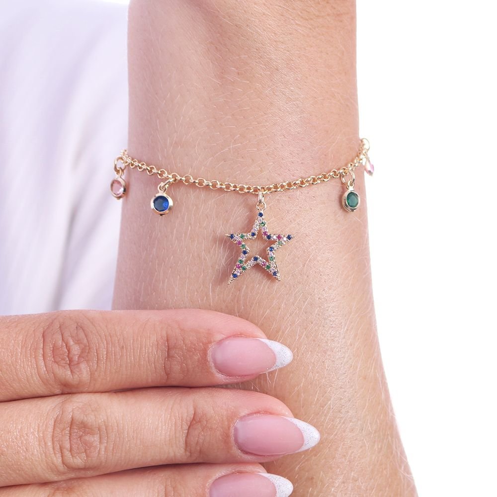 Pst-2955-Fo Pulseira De Estrela Cravejada Colorida
