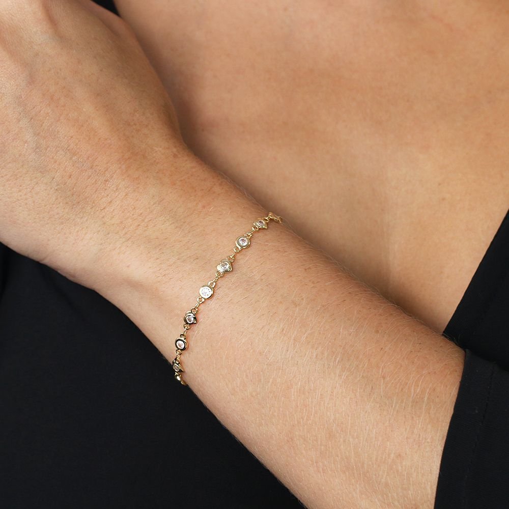 Pst-2977-Fo Pulseira Com Corações Cravejados De Zircônias. Pst-2977-Fo Pulseira Com Corações Cravejados De Zircônias.