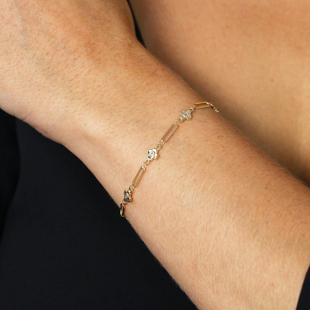 Pst-2979-Fo Pulseira De Elos E Corações Cravejados De Zircônias. Pst-2979-Fo Pulseira De Elos E Corações Cravejados De Zircônias.