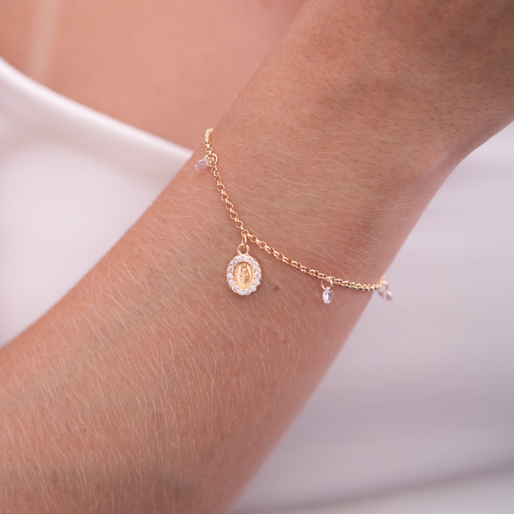 Pst-2983-Fo Pulseira N.S. Das Graças Cravejada De Zircônias Cristal.