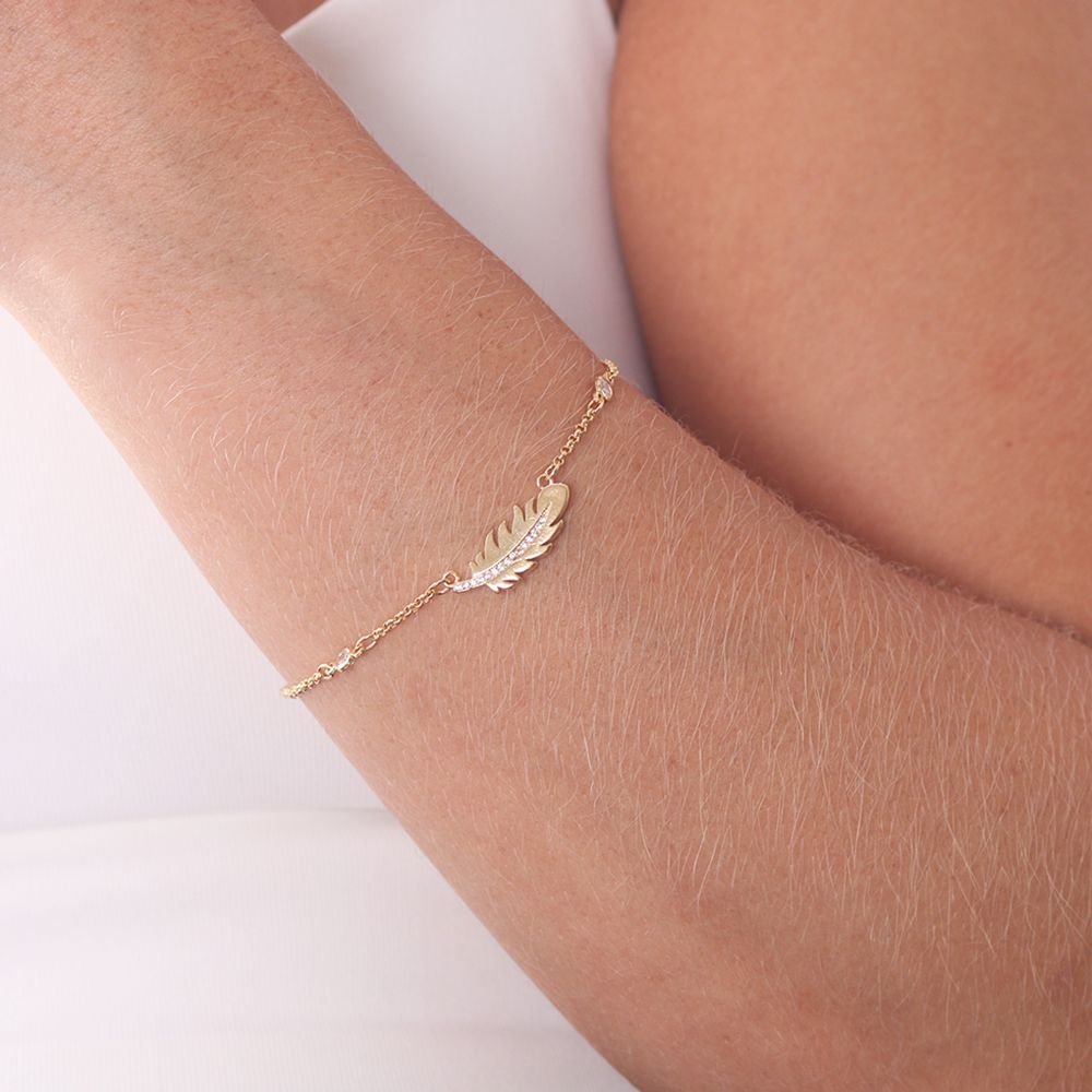 Pst-2985-Fo Pulseira Com Folha E Zircônias Cristal