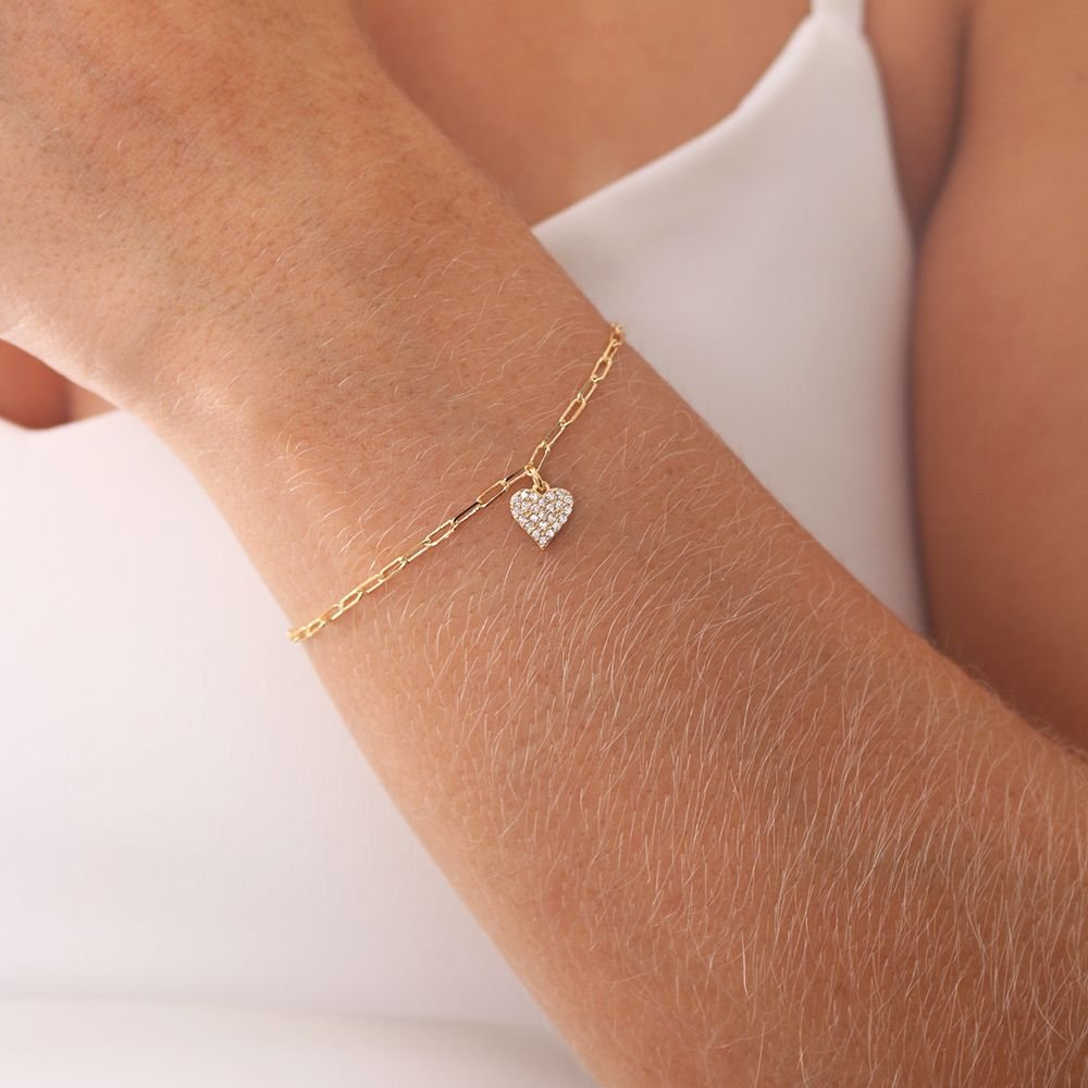 Pst-2988-Fo Pulseira De Elos E Coração Cravejado De Zircônias. Pst-2988-Fo Pulseira De Elos E Coração Cravejado De Zircônias.