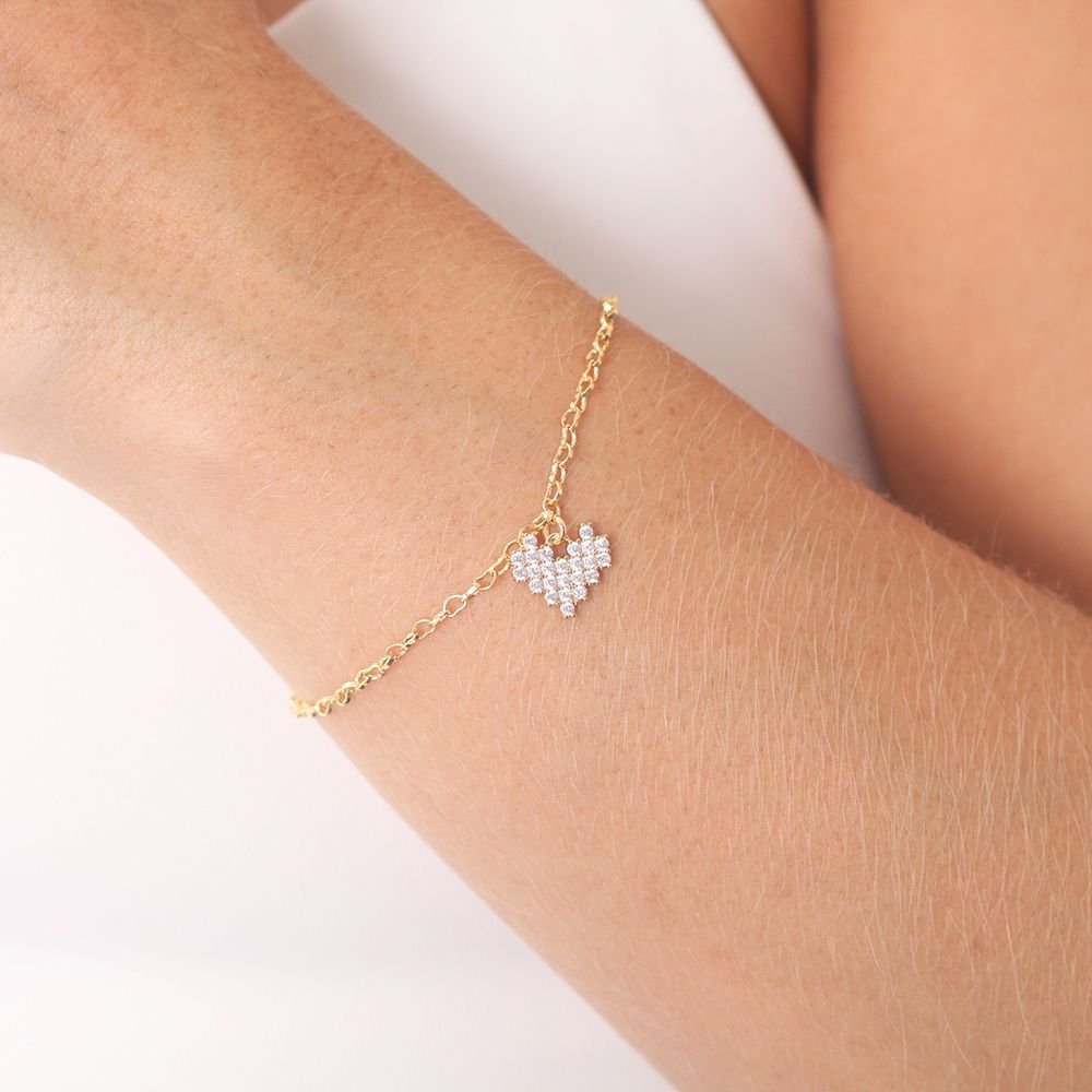 Pst-2989-Fo Pulseira De Coração Cravejado De Zircônias. Pst-2989-Fo Pulseira De Coração Cravejado De Zircônias.