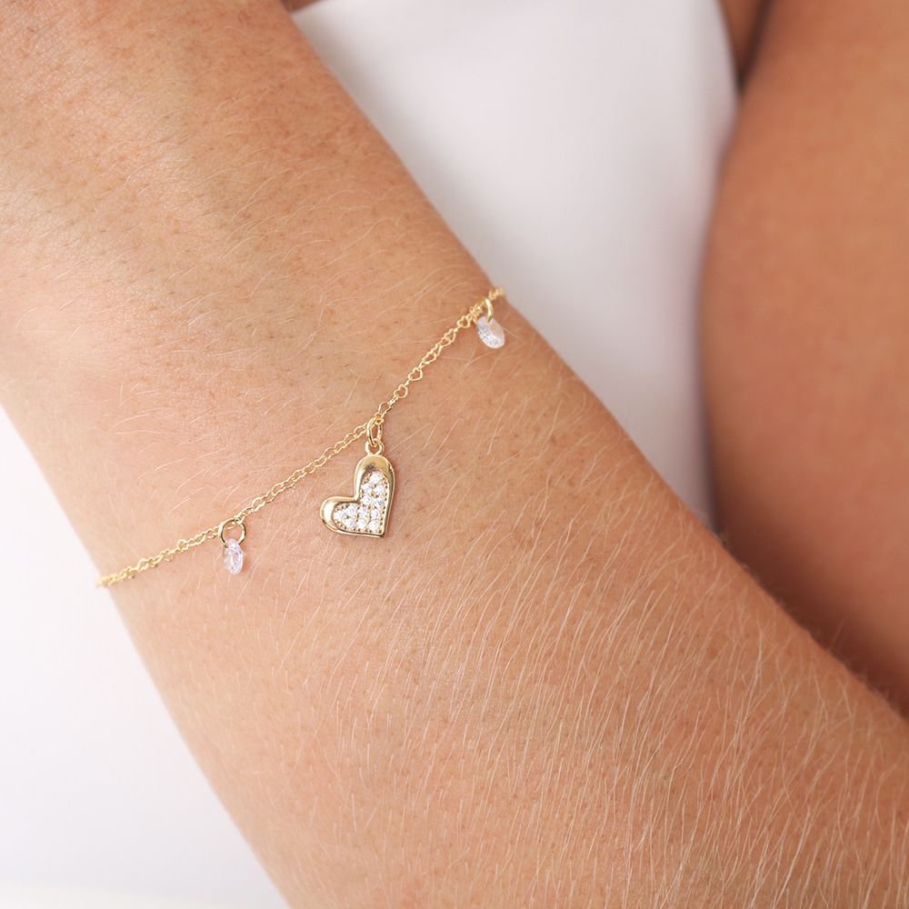 Pst-2991-Fo Pulseira De Coração Cravejado Com Zircônias. Pst-2991-Fo Pulseira De Coração Cravejado Com Zircônias.