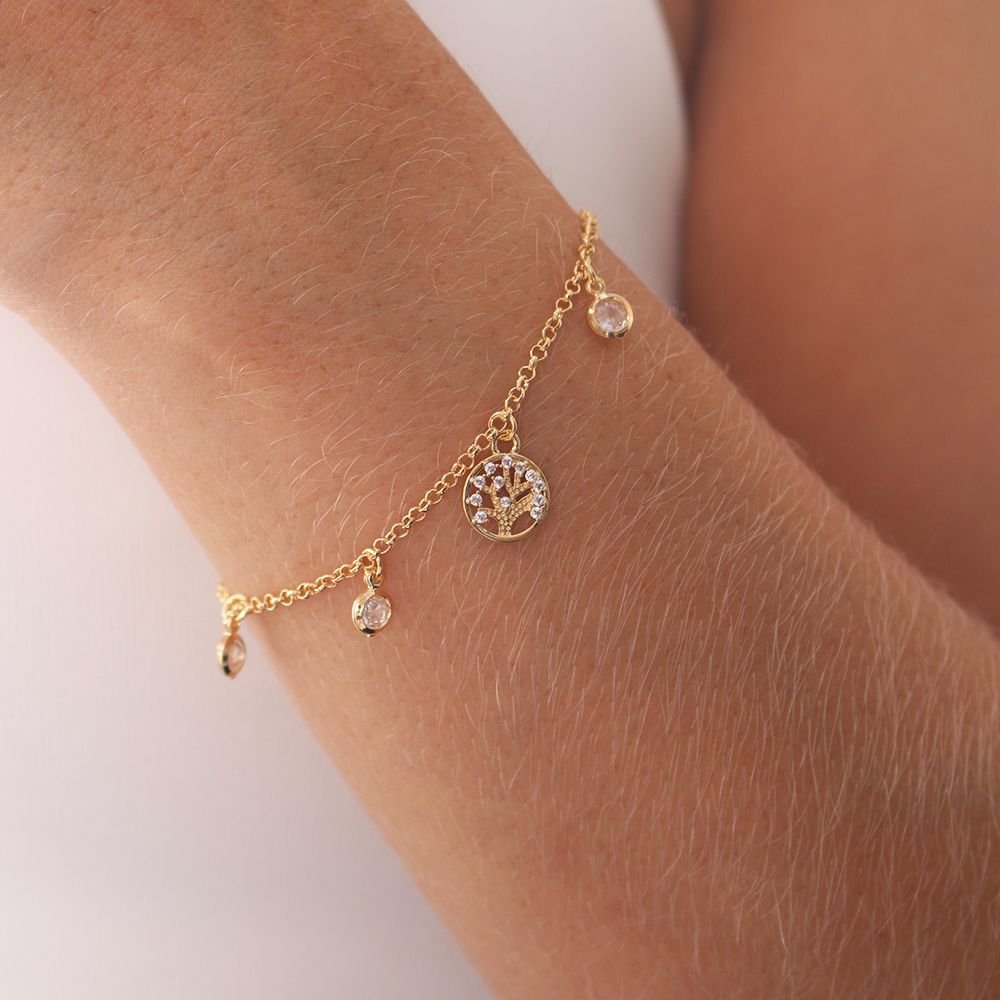 Pst-2997-Fo Pulseira De Árvore Da Vida Cravejada E Com Zircônias Cristal.