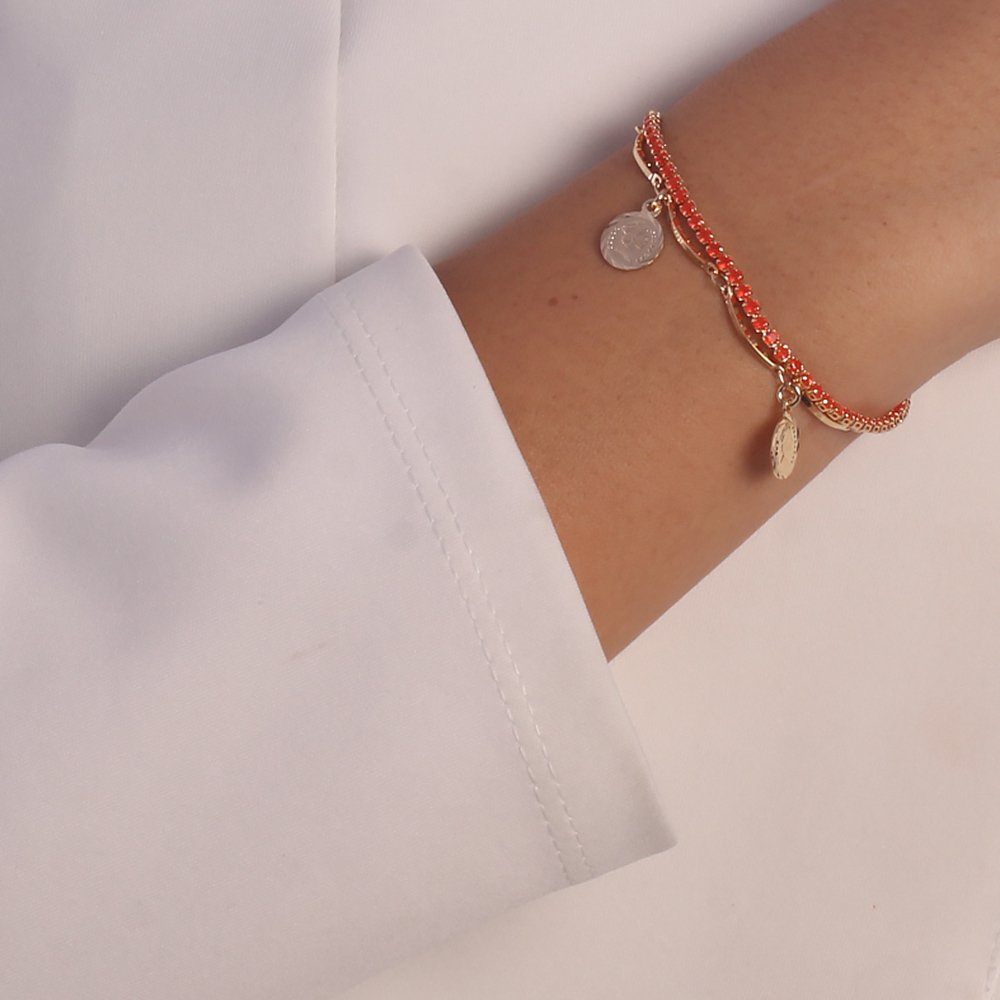 Pst-3008-Fo - Pulseira Dupla Com Pingente Moeda Peso