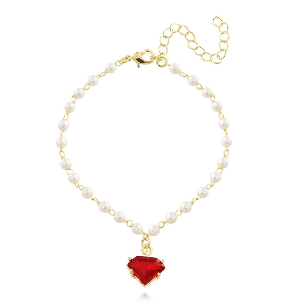 Pst-3009-Fo Pulseira Pérolas Com Diamante Vermelho