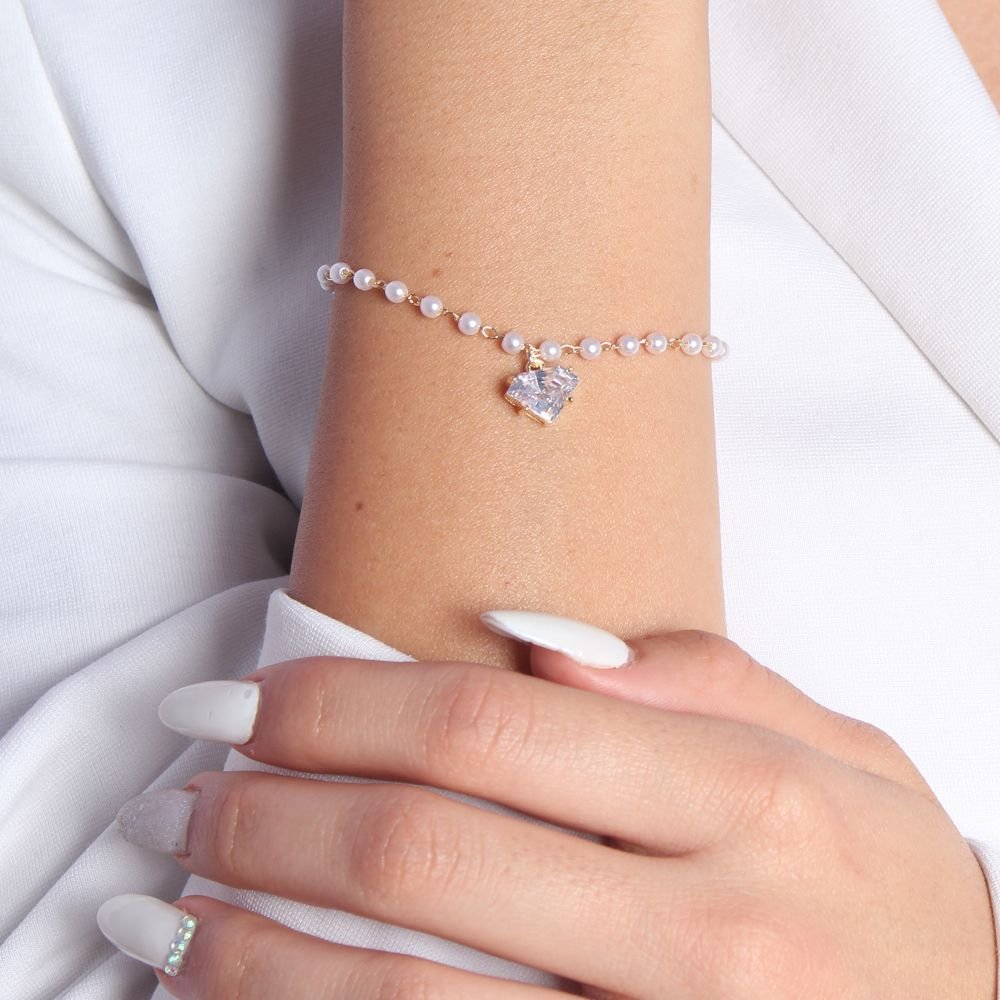 Pst-3009-Fo Pulseira Pérolas Com Diamante Vermelho