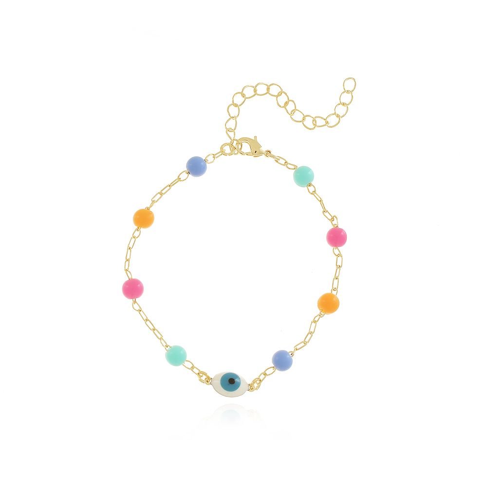 Pst-3022-Fo Pulseira Com Bolinhas Coloridas E Olho Grego