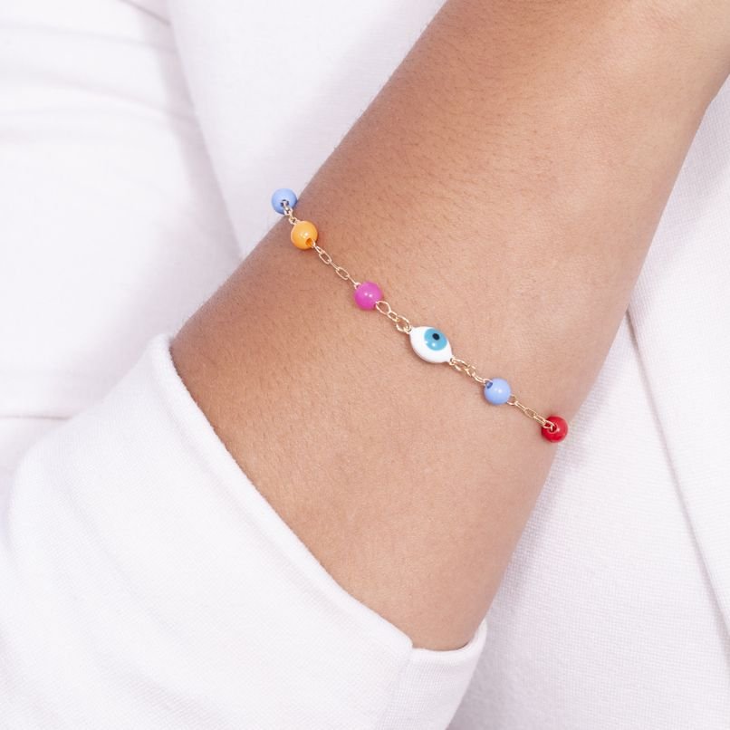 Pst-3022-Fo Pulseira Com Bolinhas Coloridas E Olho Grego